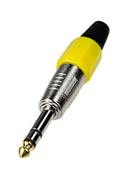 1-119G YE, штекер аудио 6.35мм стерео металл цанга на кабель желтый