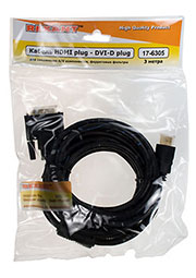 HDMI(ВИЛКА) - DVI-D GOLD (ВИЛКА) 3.0М С ФИЛЬТРАМИ