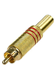 1-212G RED, штекер RCA металл на кабель пайка красный  позолоченный 
